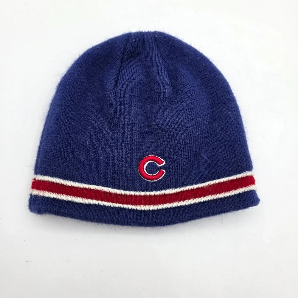 47 Brand Chicago Cubs MLB Kids Blue Knit Beanie Hat Stripe Embroidered Logo